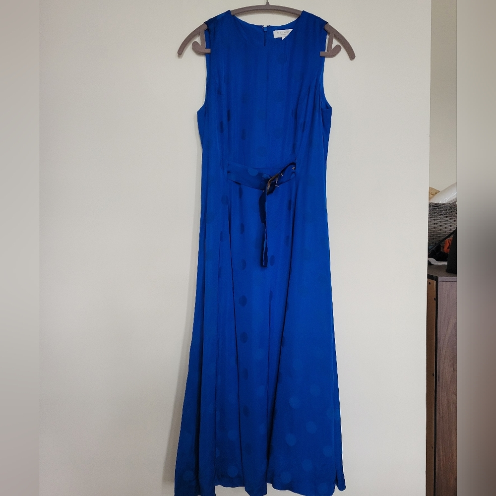 Midi Dress Ted Baker A-Line Blue PolkaDot self print